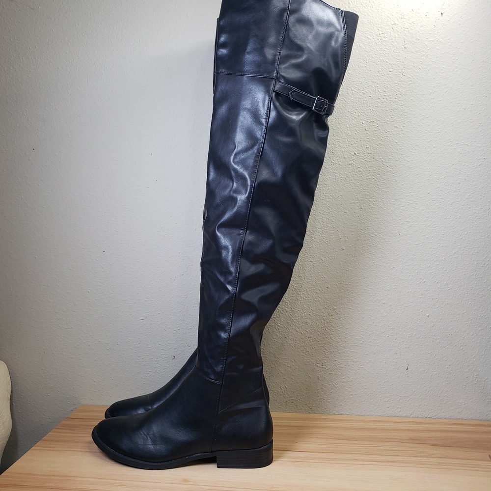 Faux Leather Over The Knee Tall Boots Black Faux Leather Indie Sleeze Size 10